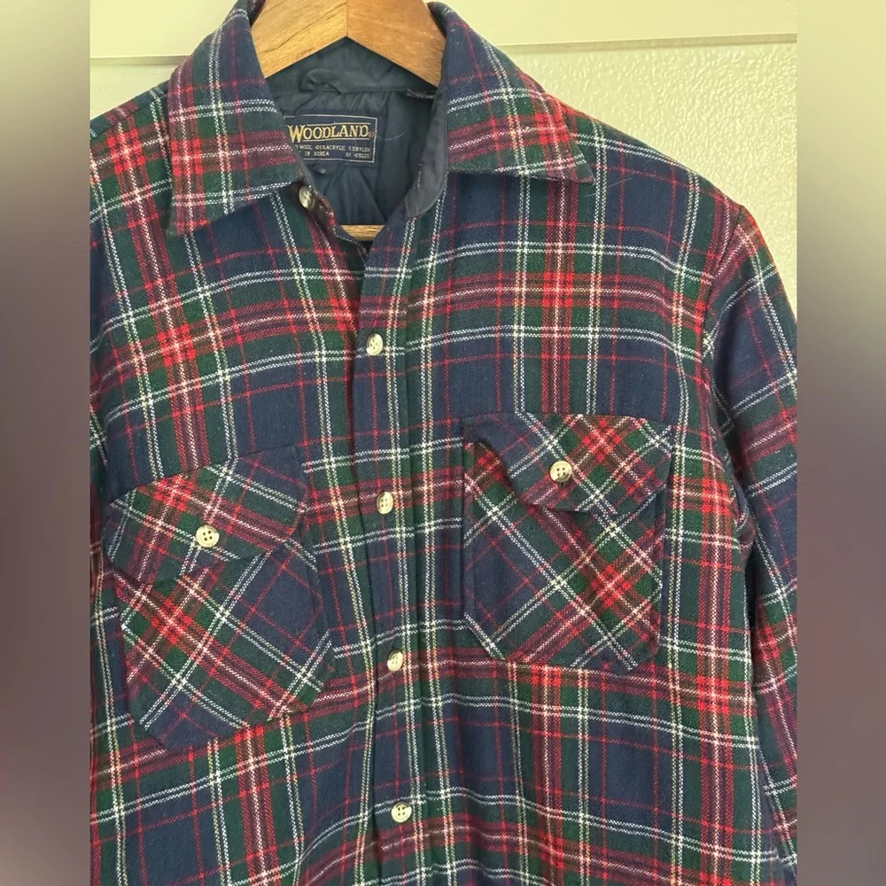 Woodland Vintage Plaid Wool Blend Quilted Shirt Jacket Men’s Small